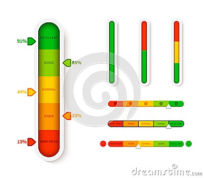 Vertical color level indicator. Progress bar template. Vector infographic illustration slider element measurement Vector Illustration