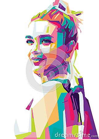 Vertical colorful illustrated portrait of Florence Pugh Editorial Stock Photo