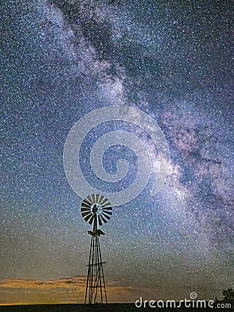 Old Water Pump Windmill With Milky Way Stock Photo