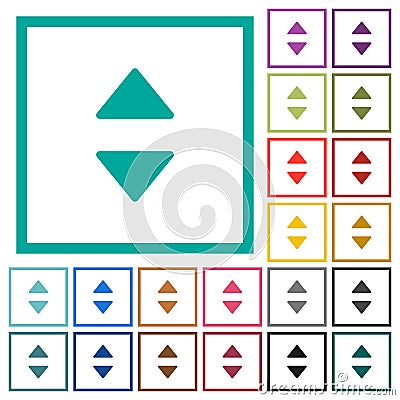 Vertical control arrows flat color icons with quadrant frames Stock Photo