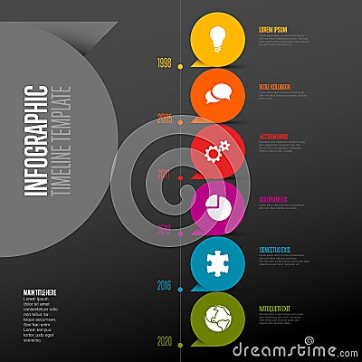 Vertical Dark Infographic Timeline Template with pointers Vector Illustration