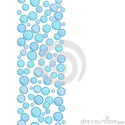 Vertical decorative line with soap bubbles, background with purple water beads, blue blobs, vector foam illustration Vector Illustration