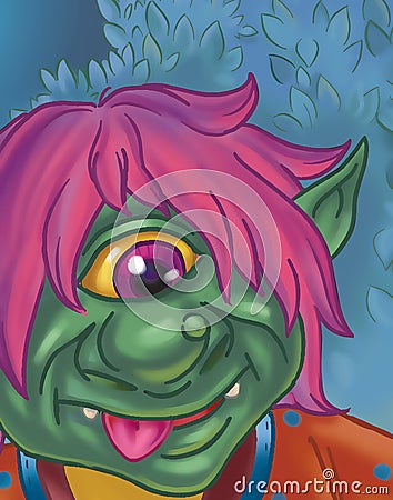 Cartoon of a green fairytale troll close up Stock Photo
