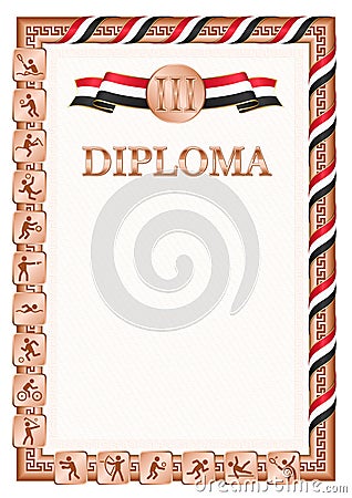 Vertical diploma for third place with Egypt flag Stock Photo