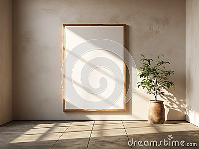 Vertical Empty Frame Mock-Up Template, Vertical Blank FrameTemplate In A Bright Interior. Generative AI Stock Photo