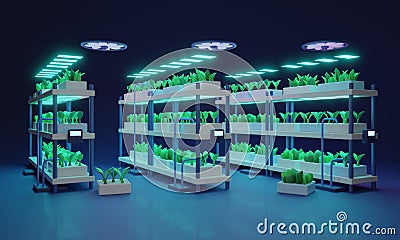 Vertical farming as indoor growth agriculture system 3D illustration concept Cartoon Illustration