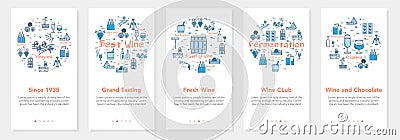 Vertical five banners with line concept of winemaking - grand tasting and wine club Vector Illustration