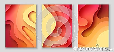 Vertical A4 flyers with 3D abstract background with paper cut red waves. Vector design layout Vector Illustration