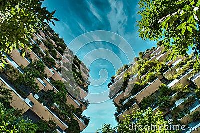 Vertical Forest Bosco Verticale Innovative Green House Skyscraper representing commitment to sustainable economy designed by Editorial Stock Photo