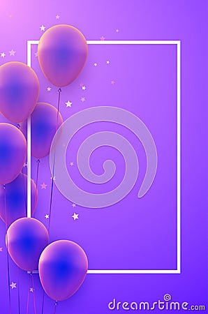 Vertical frame with blue and violet gradient balloons Vector Illustration