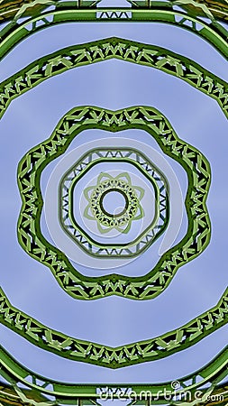 Vertical frame Interesting Circular green metal bars created using reflections in a rounded shape from a bridge in Stock Photo