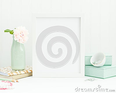 Vertical frame mockup with pink mint and gold accents Stock Photo