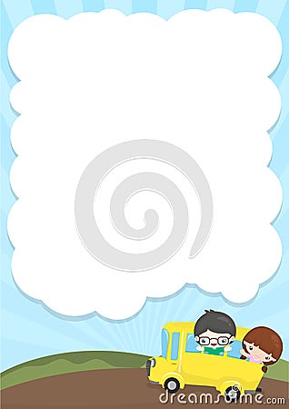 Vertical frame with school and kids Vector Illustration