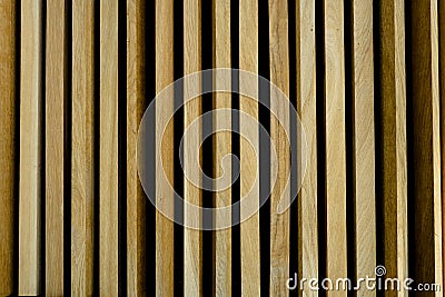 Vertical golden oak panels in wall cladding Stock Photo
