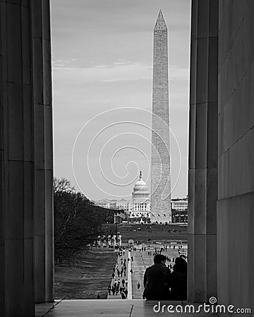 Vertical grayscale shot of a National Mall in Washington, USA Editorial Stock Photo