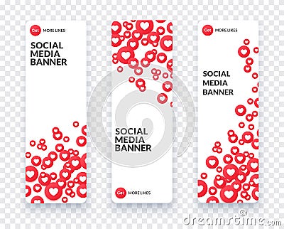 Vertical heart social media banner set for streaming, chat and videochat. Like symbol and heart icon background and Vector Illustration