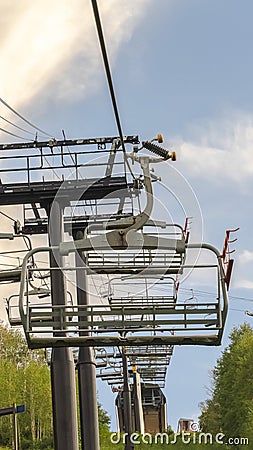 Vertical Hiking trails and chairlifts on a sceneic summer landscape in Park City Utah Stock Photo