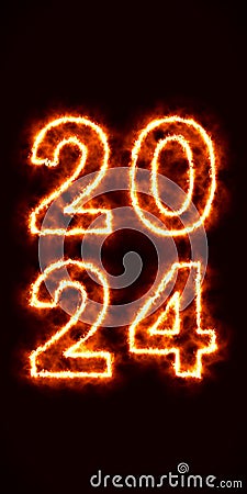 Vertical illustration of abstract fire of the numbers 2024 - represents the new year Cartoon Illustration