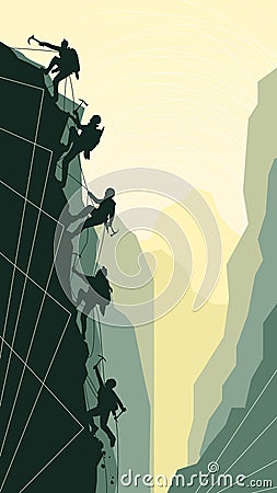 Vertical illustration of alpinists. Vector Illustration