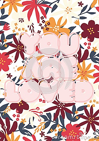 Vertical illustration of inspiring writings on floral background Cartoon Illustration