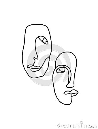 Vertical illustration of male and feamle abstract faces on white background Cartoon Illustration