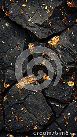 vertical image of black magmatic background with gold Stock Photo