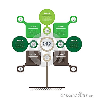 Vertical infographics. Tree of development and growth of the green business. Infographic of ecology trends. Eco Business Vector Illustration