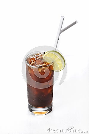 Vertical shot of iced coke with lemon - perfect for menu usage Stock Photo