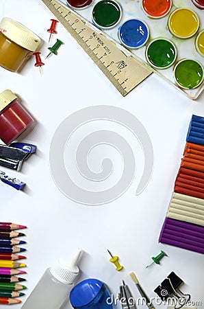 Vertical layout with items for children`s creativity Editorial Stock Photo