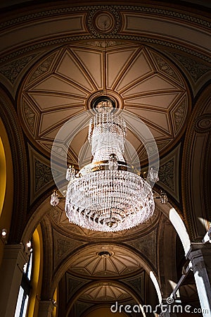 Vertical low angle shot of the ceiling of Nationalmuseum covered in paintings in Stockholm, Sweden Editorial Stock Photo