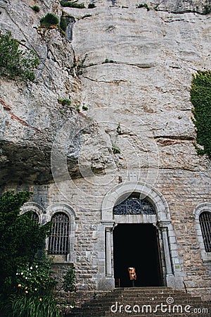 Vertical low angle shot of The grotto of Sainte-Baume Stock Photo