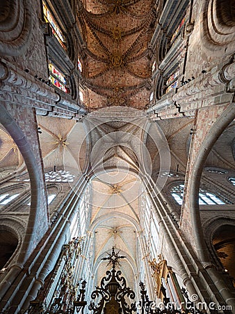 Vertical low-angle shot of the interior of the cathedral of Avila in Spain Editorial Stock Photo