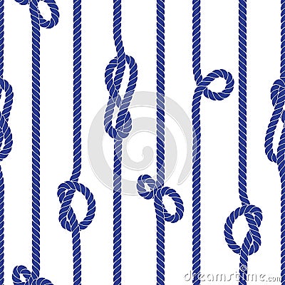 Vertical marine rope with knots seamless vector pattern Vector Illustration