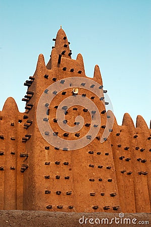 Vertical of minaret on Djenne mosque Stock Photo