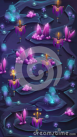 Vertical mobile map scrolling user interface with cristal bush a Vector Illustration