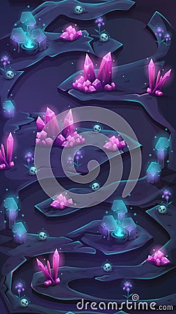 Vertical mobile map scrolling user interface with crystal bush Vector Illustration