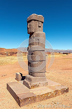 Tiwanaku Ponce Monolith Statue, Bolivia Stock Photo