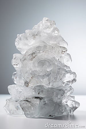 vertical mountain of pieces of transparent crushed ice on a light background Stock Photo