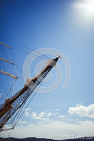 Vertical nautical background of beautiful sailboat with negative Stock Photo