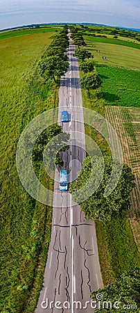 Vertical panoramic view of road made from drone. Useful for tal Stock Photo