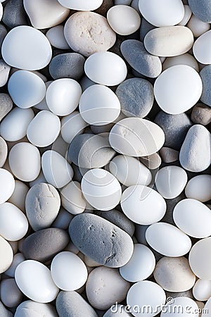 vertical pebbles texture background, closeup white smooth stones Stock Photo