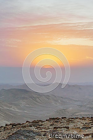 Vertical photo amazing red sunrise landscape in negev desert israel Stock Photo