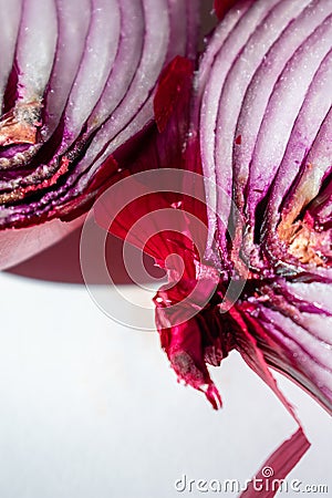 up close texture of the inside of a red onion that is rotting Stock Photo