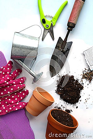 Vertical photograph of some gardening tools Stock Photo