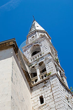 Vertical picture of the Bell Tower of St. Elias` Church or Church of St. Elias in the old town of Zadar, Croatia Stock Photo