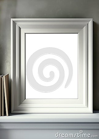 Vertical picture frame mockup on shelf, dark style Cartoon Illustration