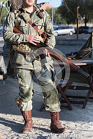 Vertical portrait of military 101st airborne division with rifle Stock Photo