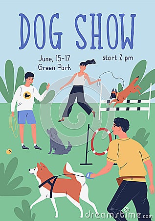 Vertical poster for breed show vector flat illustration. Advertising for dog or cynologist championship event. Pet Vector Illustration