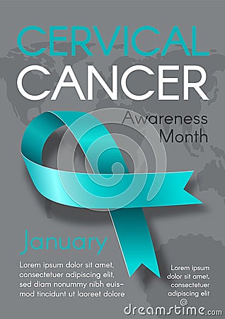 Vertical Poster for Cervical Cancer Awareness Month with a teal ribbo Vector Illustration