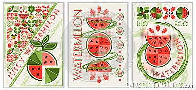 Vertical posters with watermelon, abstract shapes Vector Illustration